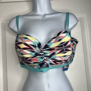 NWT Coco Rave Women’s X Large 38 D Cup Peek A Boo Bra Swim Top XL Blue Pink Swim
